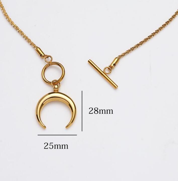 Crescent Half Moon Toggle Necklaces Metal Collar Women's Stainless Steel Ox Horn Luna Necklace Collier