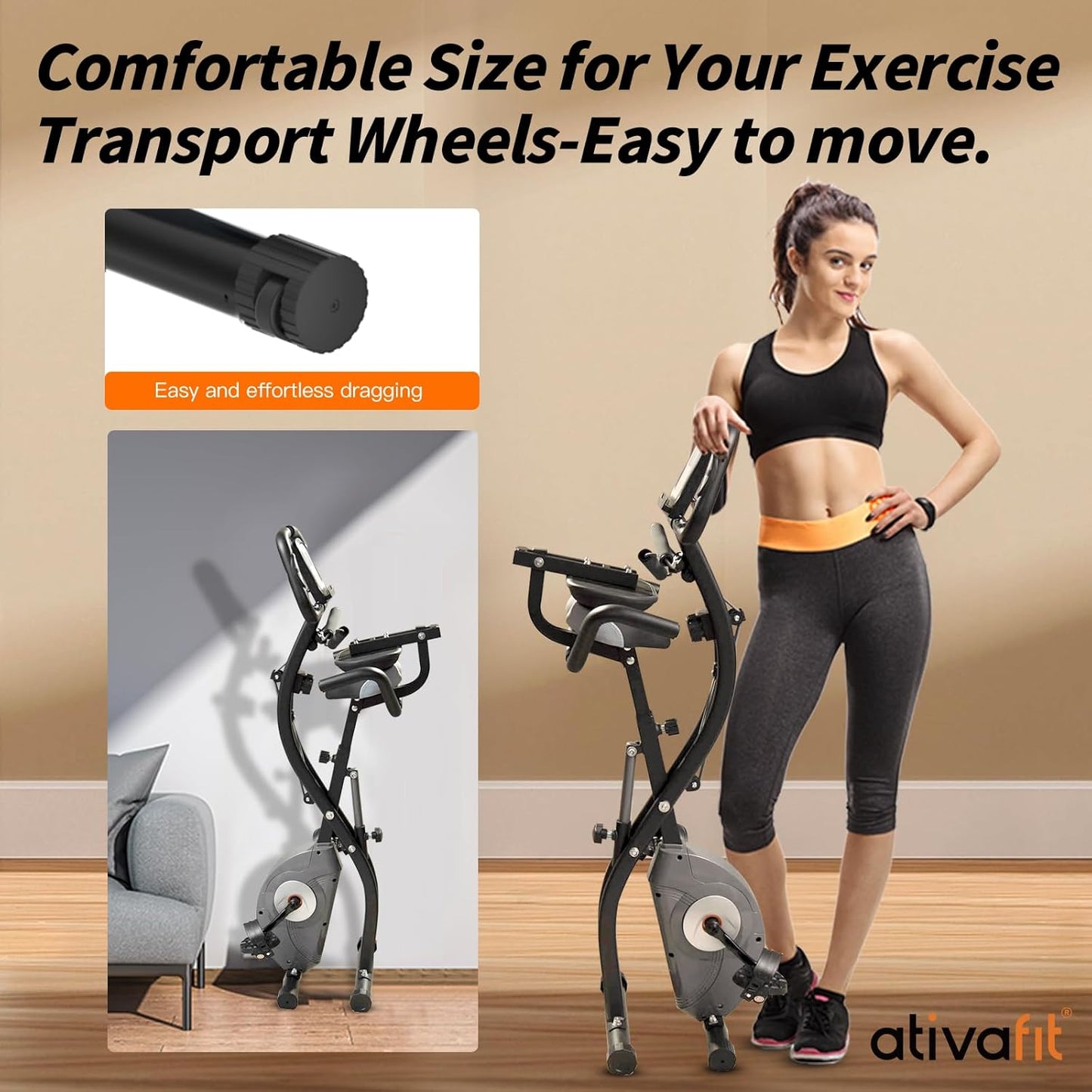 Exercise Bike Foldable Fitness Indoor Stationary Bike Magnetic 3 in 1 Upright Recumbent Exercise Bike for Home Workout (Black)