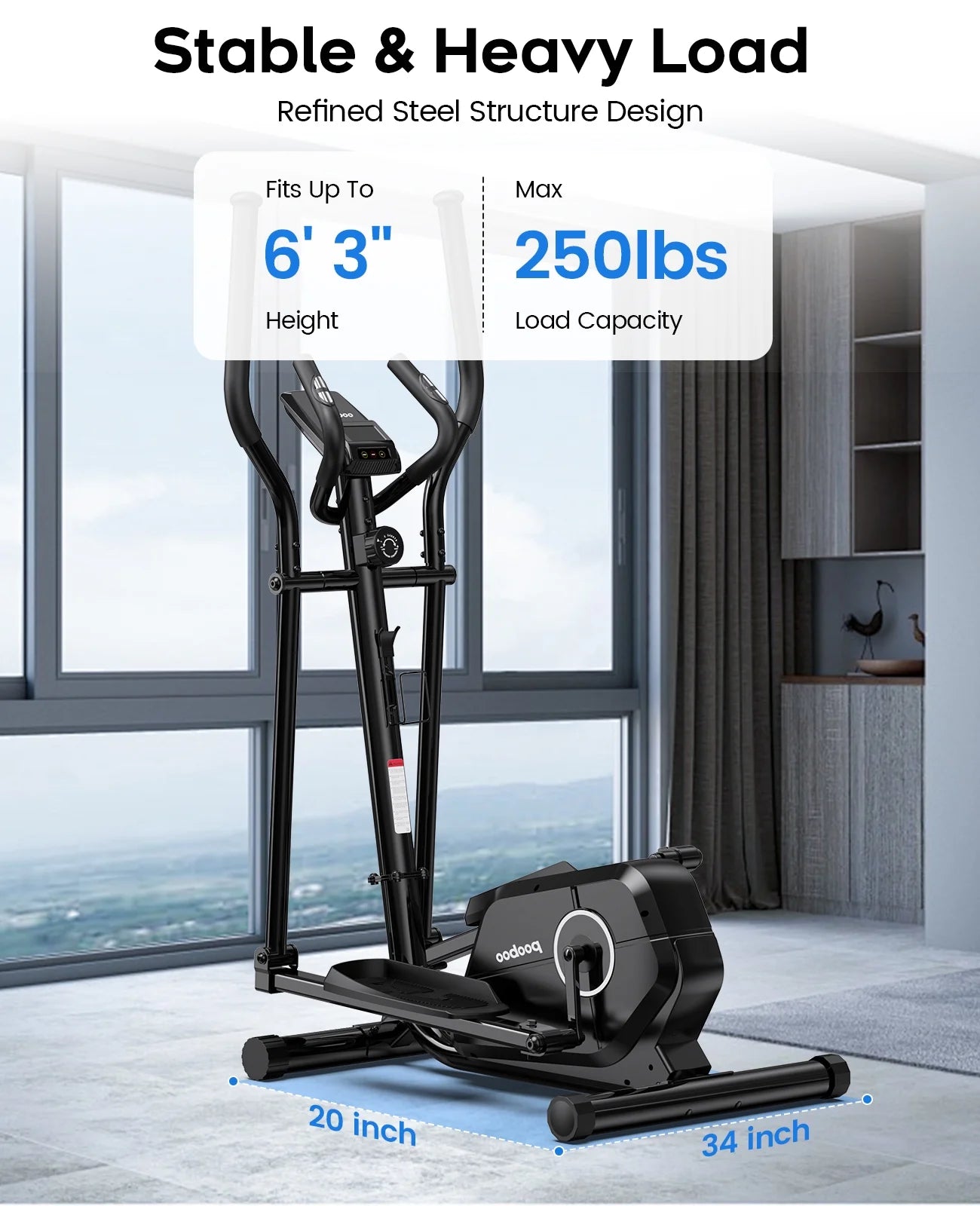 Magnetic Elliptical Exercise Machine, Elliptical Trainer Fitness Equipment for Home Gym Cardio Workout 250Lb