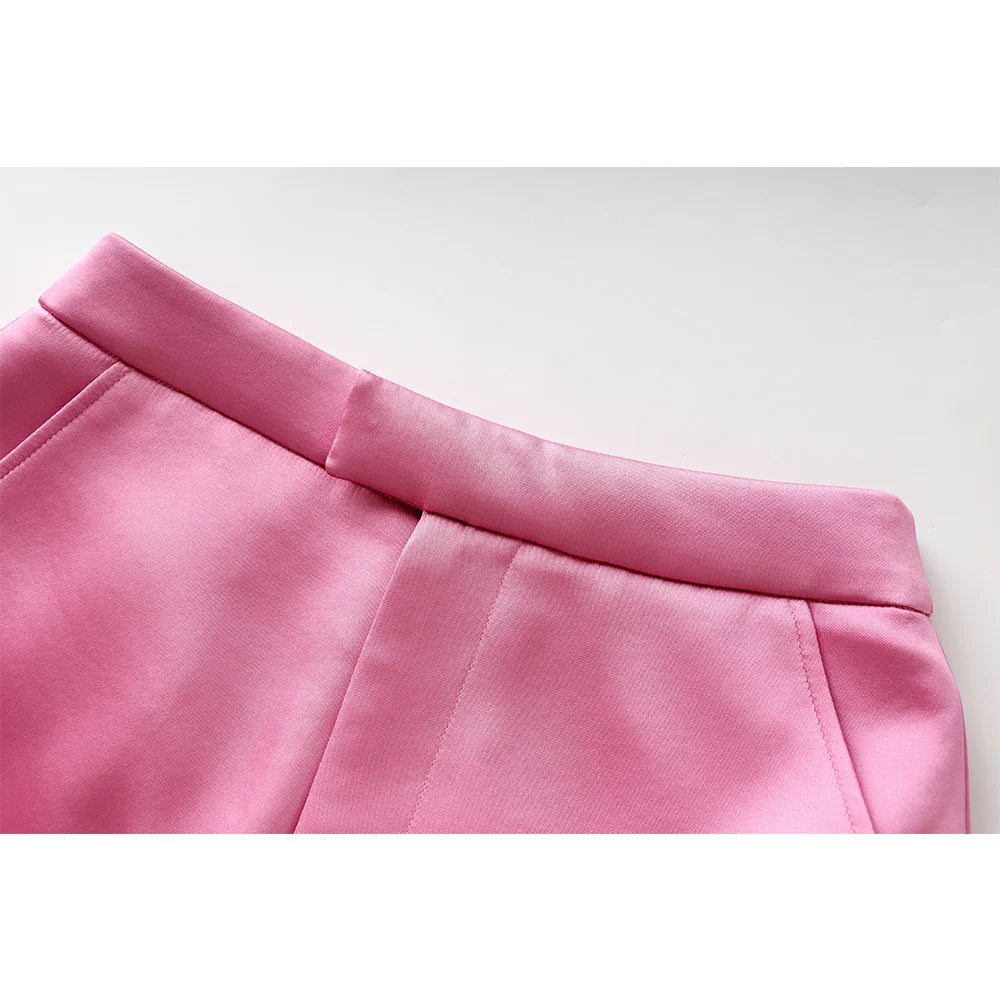 Women Street Design Pink Satin 3PCS Blazer Sets