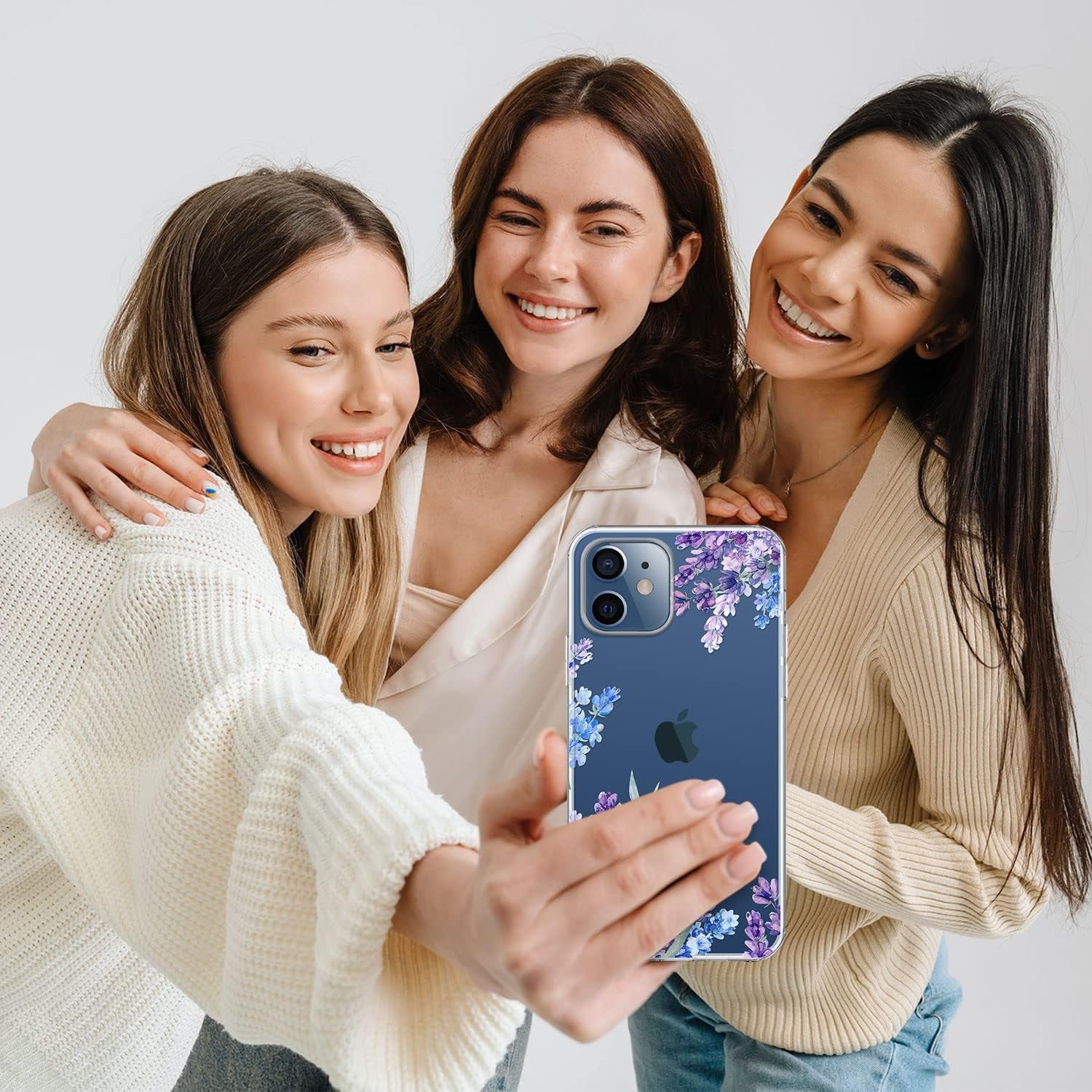 Flower Designed for Iphone 12/12 Pro Case[With Screen Protector], Floral Clear Women Phone Case Shockproof Protective Soft TPU Bumper Cover 6.1 Inch 2020(Lavender/Purple)