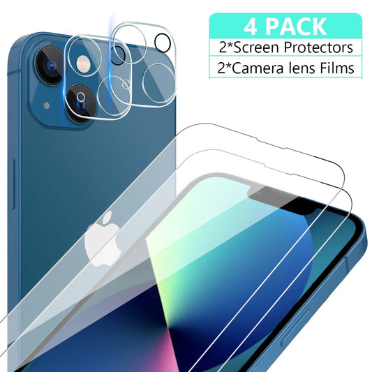 Iphone 13 Screen Protector Tempered Glass + Camera Lens Protector, for Iphone 12 13 Pro Max Screen Protector, 9H Clear