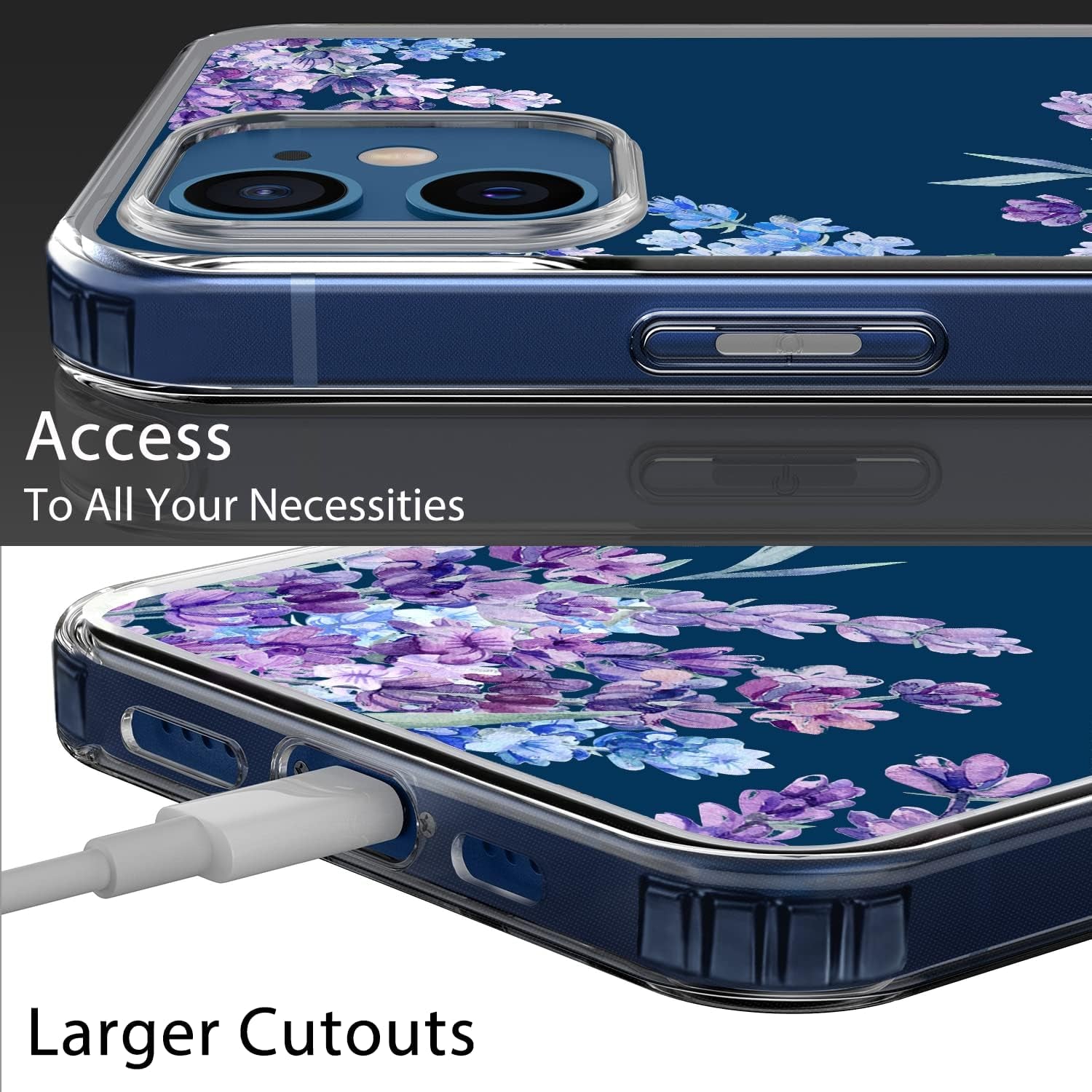 Flower Designed for Iphone 12/12 Pro Case[With Screen Protector], Floral Clear Women Phone Case Shockproof Protective Soft TPU Bumper Cover 6.1 Inch 2020(Lavender/Purple)