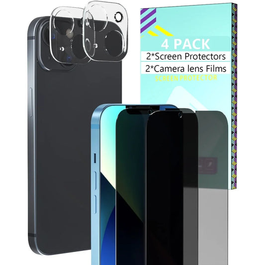 Iphone 13 Privacy Screen Protector + Camera Lens Protector, anti Spy Case Friendly Tempered Glass 9H Black