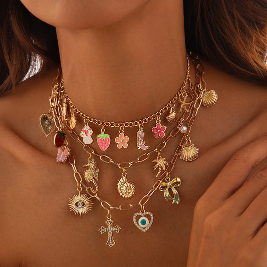 Ocean style fish tail imitation pearl tassel necklace necklaces beach starfish shell pendant accessories