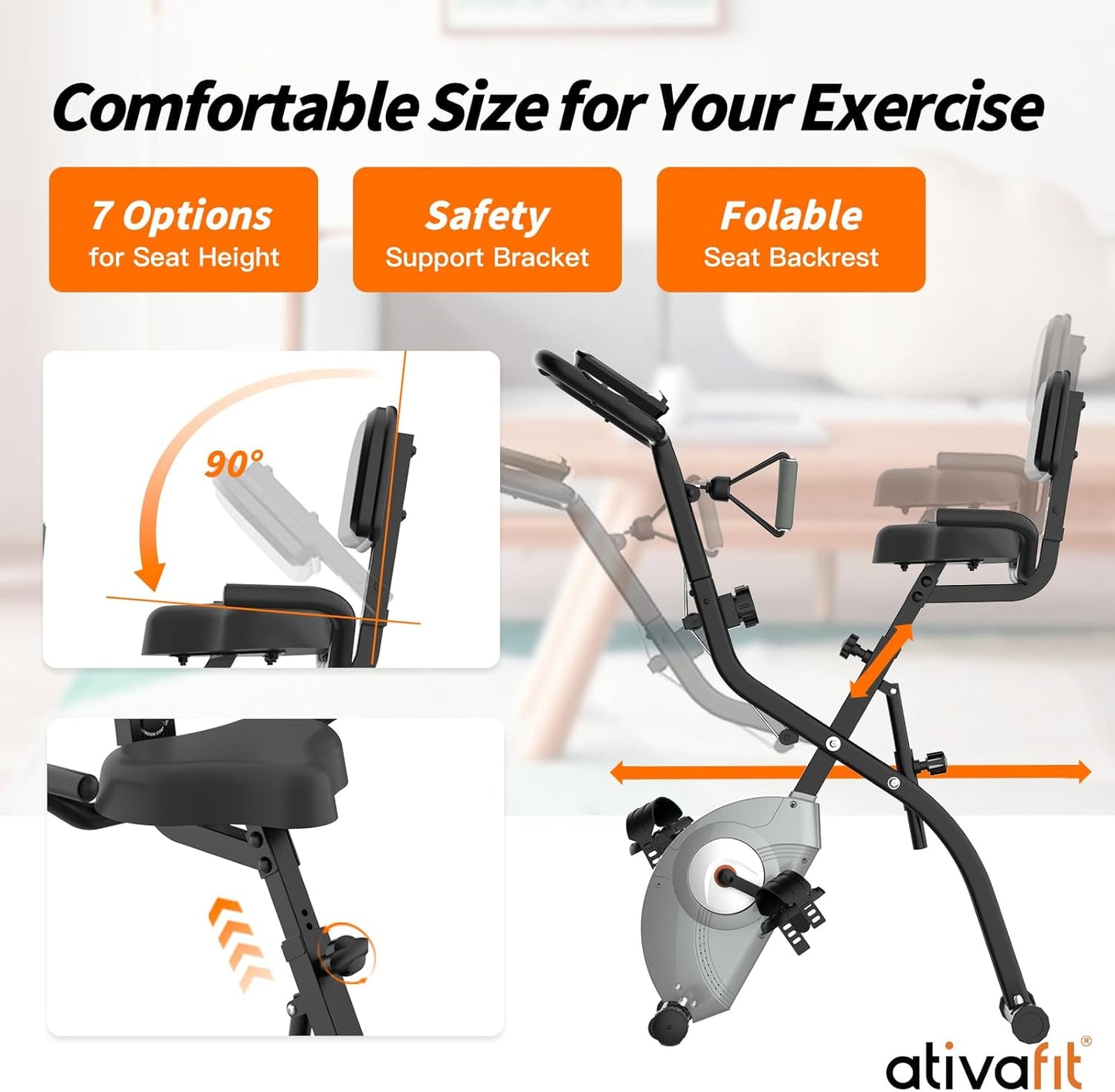 Exercise Bike Foldable Fitness Indoor Stationary Bike Magnetic 3 in 1 Upright Recumbent Exercise Bike for Home Workout (Black)