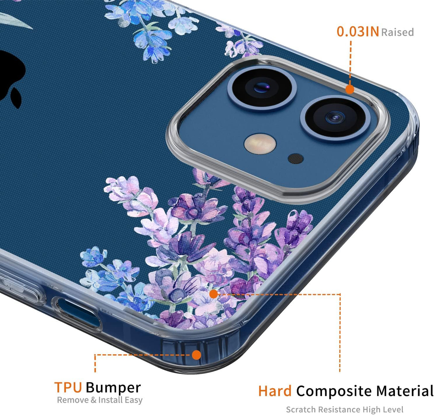Flower Designed for Iphone 12/12 Pro Case[With Screen Protector], Floral Clear Women Phone Case Shockproof Protective Soft TPU Bumper Cover 6.1 Inch 2020(Lavender/Purple)