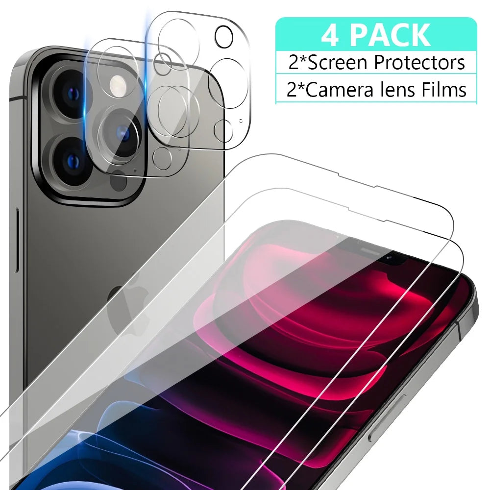 Iphone 12 Pro Max Screen Protector Tempered Glass + Camera Lens Protector 6.7", for Iphone 12 13 Pro Max Screen Protector, 9H Clear