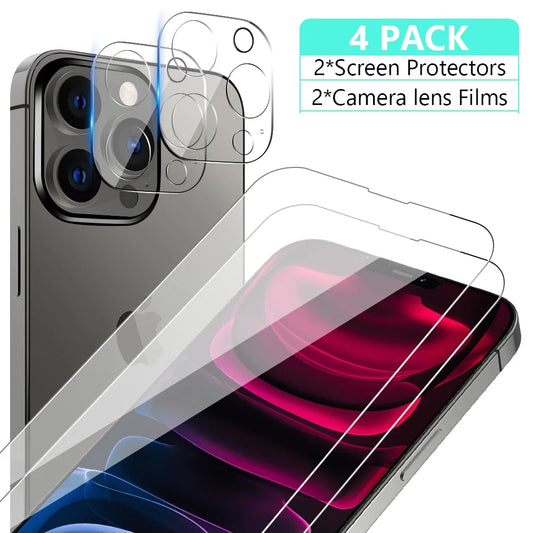 Iphone 12 Pro Max Screen Protector Tempered Glass + Camera Lens Protector 6.7", for Iphone 12 13 Pro Max Screen Protector, 9H Clear