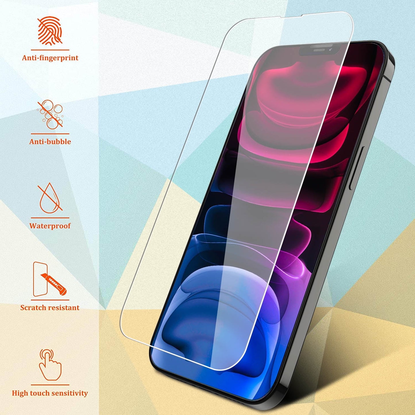 Iphone 12 Pro Max Screen Protector Tempered Glass + Camera Lens Protector 6.7", for Iphone 12 13 Pro Max Screen Protector, 9H Clear