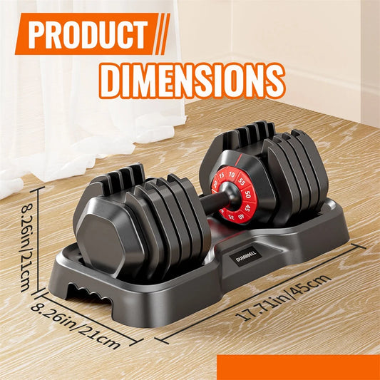 Adjustable Dumbbell Set, 10 in 1 Free Dumbbell for Men and Women, Black Dumbbell for Home Gym, Full Body Workout Fitness, Fast Adjust by Turning Handle (10 Gears/55 LB)